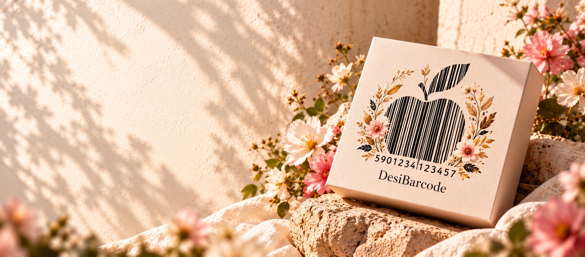 DesiBarcode packaging with artistic apple barcode artwork and botanical details